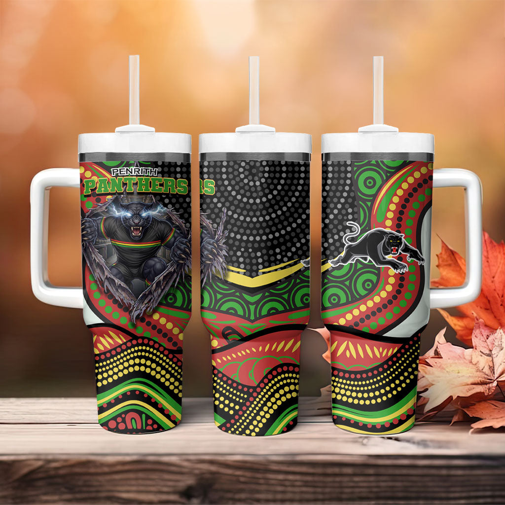 Penrith Panthers Tumbler With Handle The Scream of Lightning Eyes - Indigenous Dot Ripping Effect