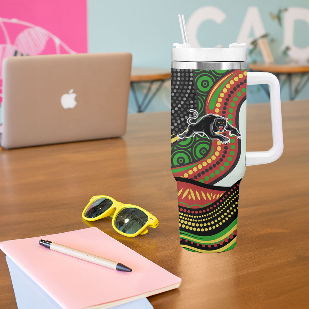 Penrith Panthers Tumbler With Handle The Scream of Lightning Eyes - Indigenous Dot Ripping Effect