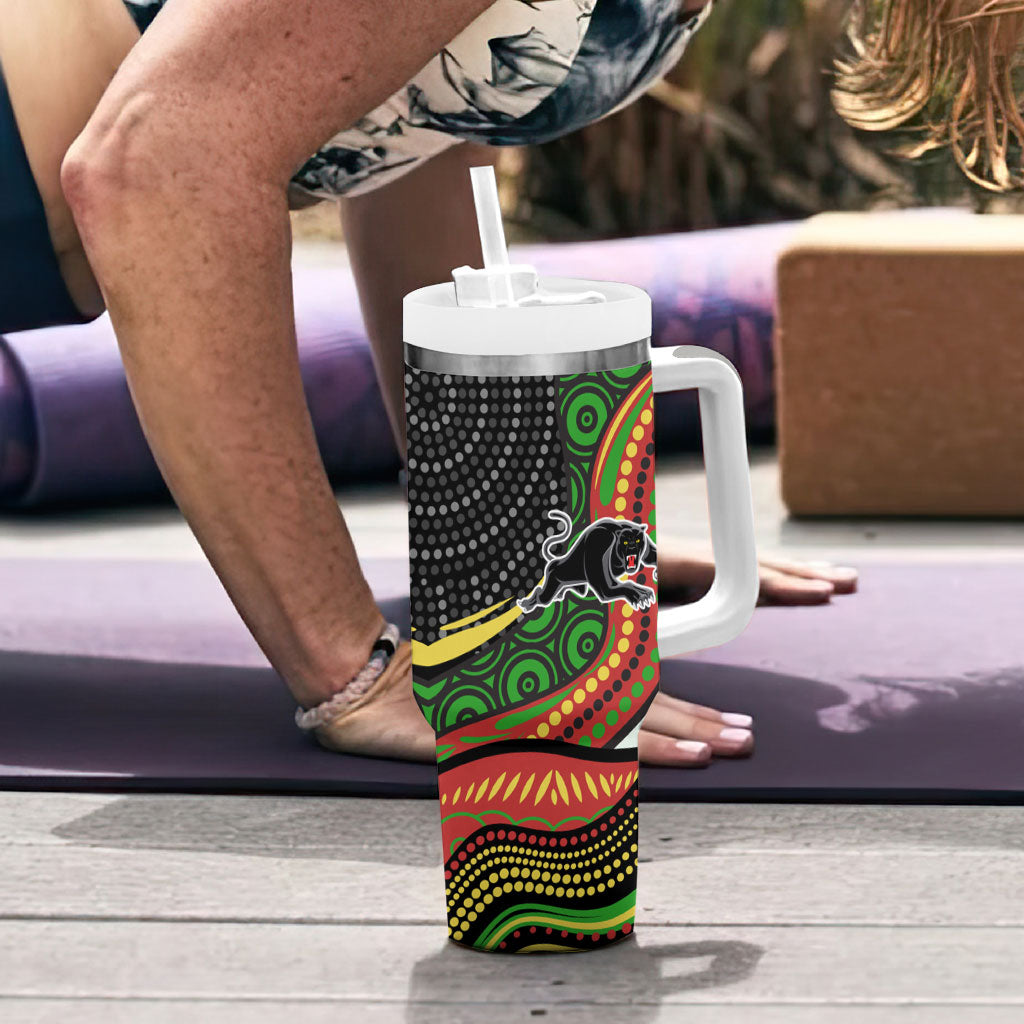 Penrith Panthers Tumbler With Handle The Scream of Lightning Eyes - Indigenous Dot Ripping Effect
