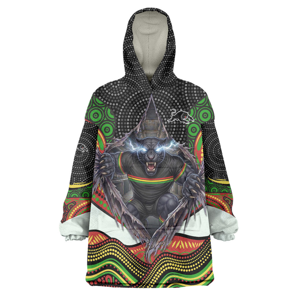 Penrith Panthers Wearable Blanket Hoodie The Scream of Lightning Eyes - Indigenous Dot Ripping Effect