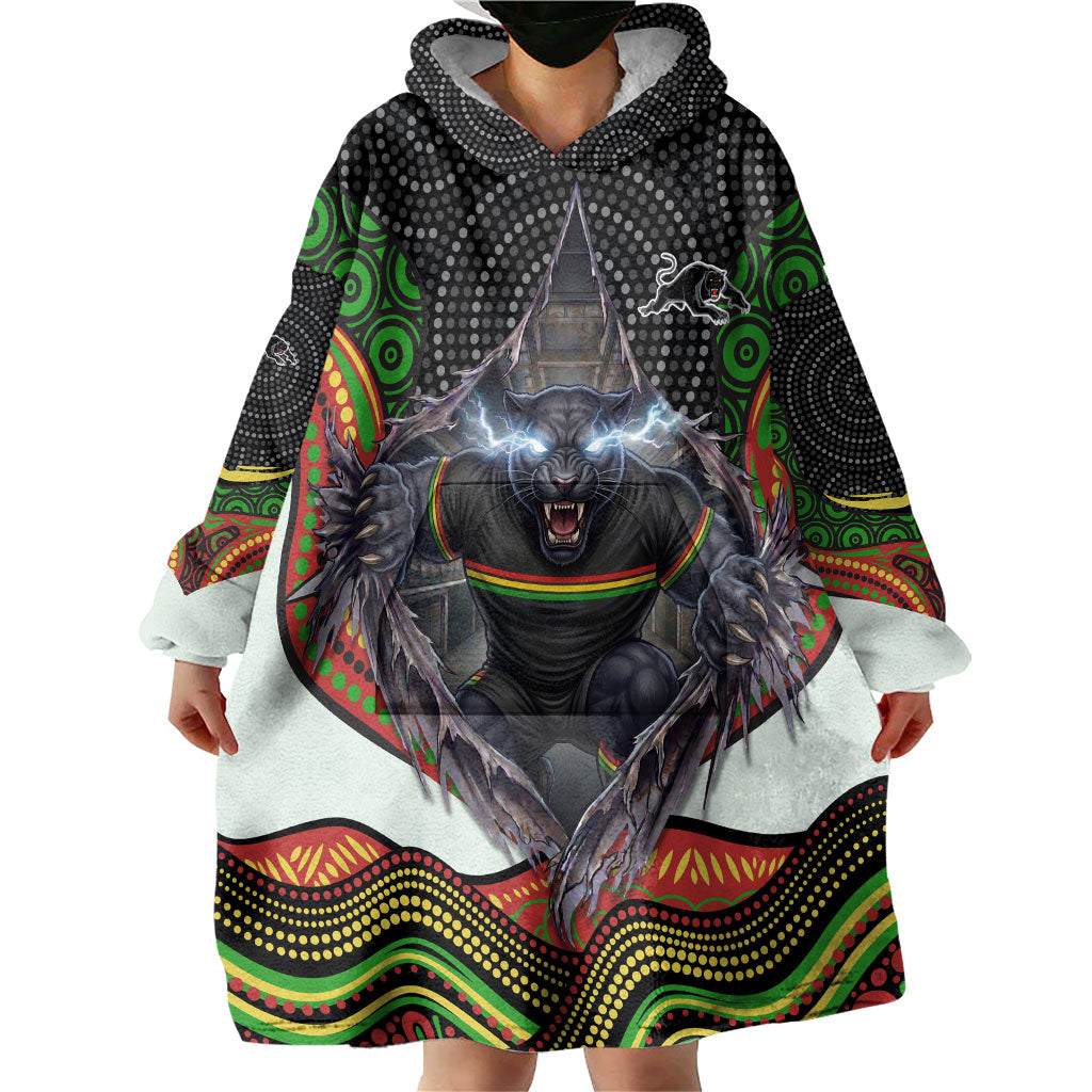 Penrith Panthers Wearable Blanket Hoodie The Scream of Lightning Eyes - Indigenous Dot Ripping Effect