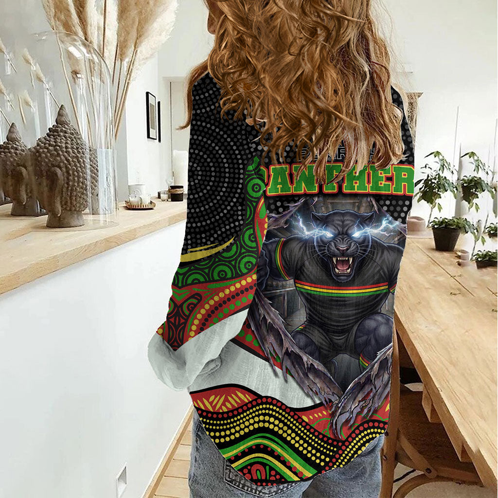 Penrith Panthers Women Casual Shirt The Scream of Lightning Eyes - Indigenous Dot Ripping Effect