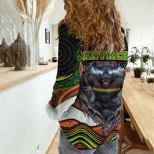 Penrith Panthers Women Casual Shirt The Scream of Lightning Eyes - Indigenous Dot Ripping Effect