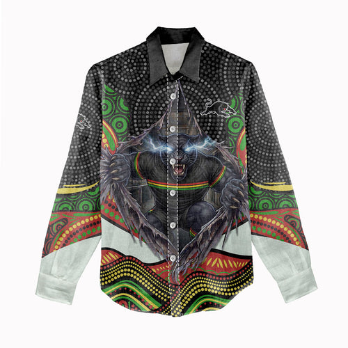 Penrith Panthers Women Casual Shirt The Scream of Lightning Eyes - Indigenous Dot Ripping Effect