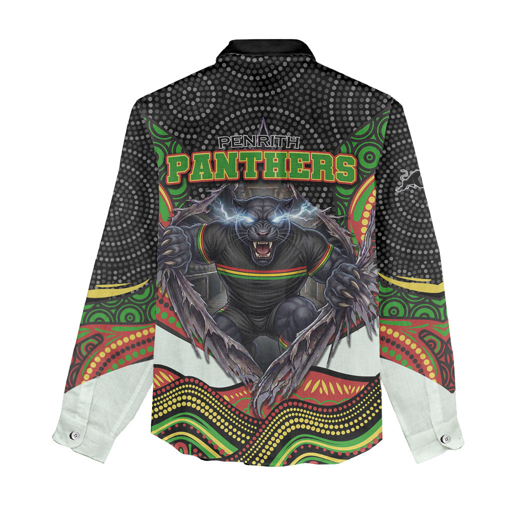 Penrith Panthers Women Casual Shirt The Scream of Lightning Eyes - Indigenous Dot Ripping Effect