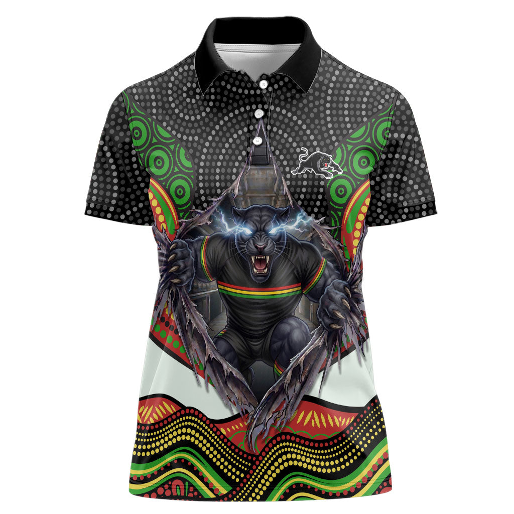 Penrith Panthers Women Polo Shirt The Scream of Lightning Eyes - Indigenous Dot Ripping Effect