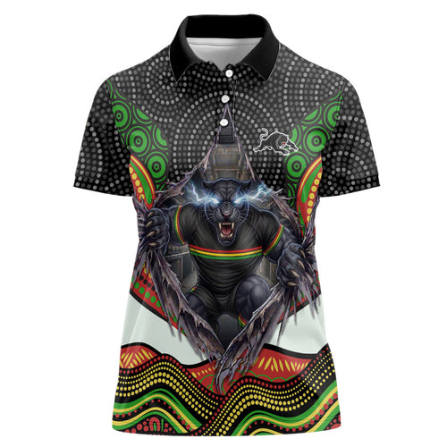Penrith Panthers Women Polo Shirt The Scream of Lightning Eyes - Indigenous Dot Ripping Effect