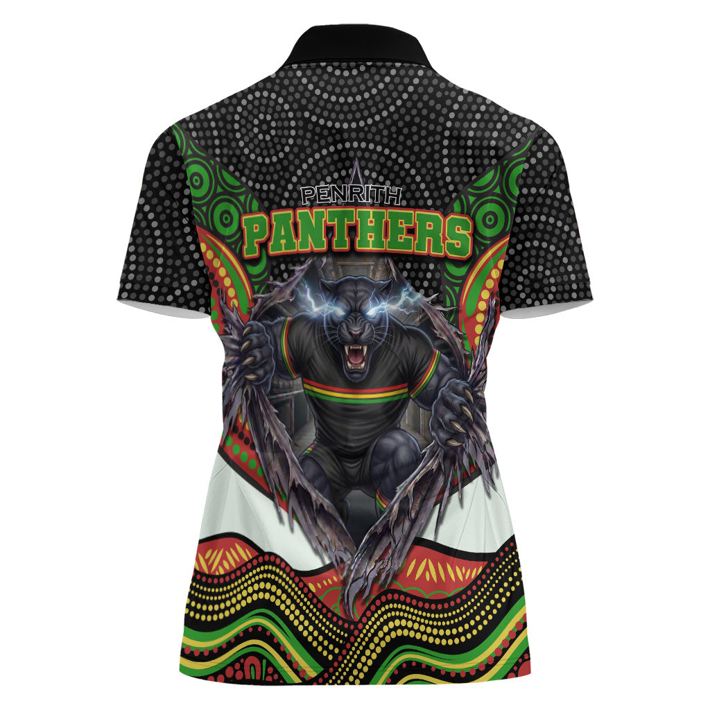 Penrith Panthers Women Polo Shirt The Scream of Lightning Eyes - Indigenous Dot Ripping Effect