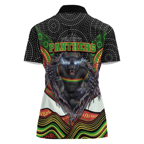 Penrith Panthers Women Polo Shirt The Scream of Lightning Eyes - Indigenous Dot Ripping Effect