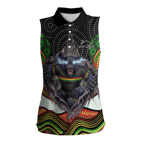 Penrith Panthers Women Sleeveless Polo Shirt The Scream of Lightning Eyes - Indigenous Dot Ripping Effect
