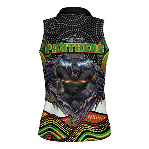 Penrith Panthers Women Sleeveless Polo Shirt The Scream of Lightning Eyes - Indigenous Dot Ripping Effect