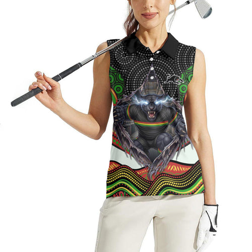 Penrith Panthers Women Sleeveless Polo Shirt The Scream of Lightning Eyes - Indigenous Dot Ripping Effect