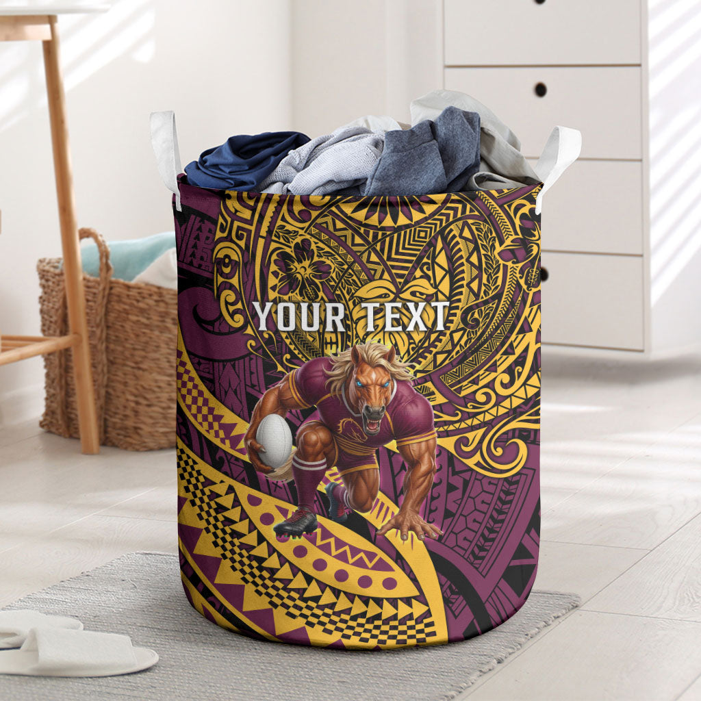 Personalised Brisbane Broncos Laundry Basket Polynesian Tribal Art Style With Hammerhead Mascot