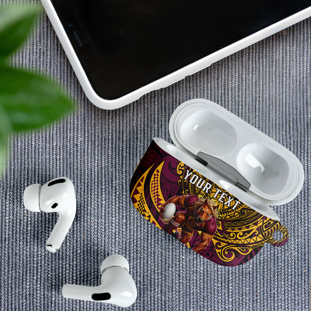 Personalised Brisbane Broncos AirPods Case Polynesian Tribal Art Style With Hammerhead Mascot