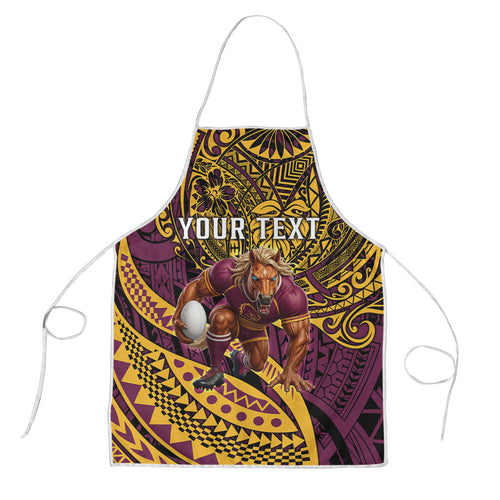 Personalised Brisbane Broncos Apron Polynesian Tribal Art Style With Hammerhead Mascot