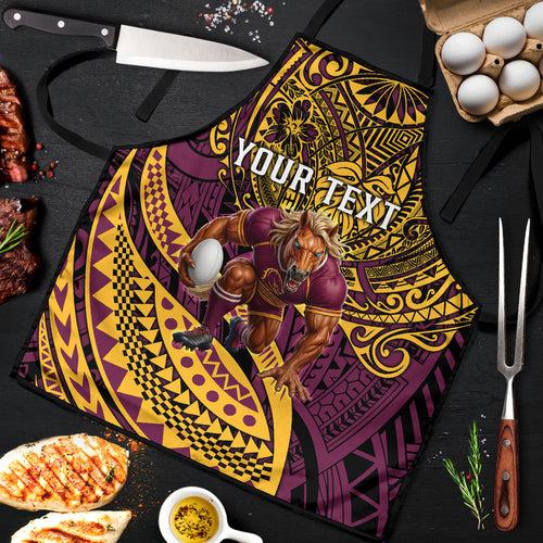 Personalised Brisbane Broncos Apron Polynesian Tribal Art Style With Hammerhead Mascot