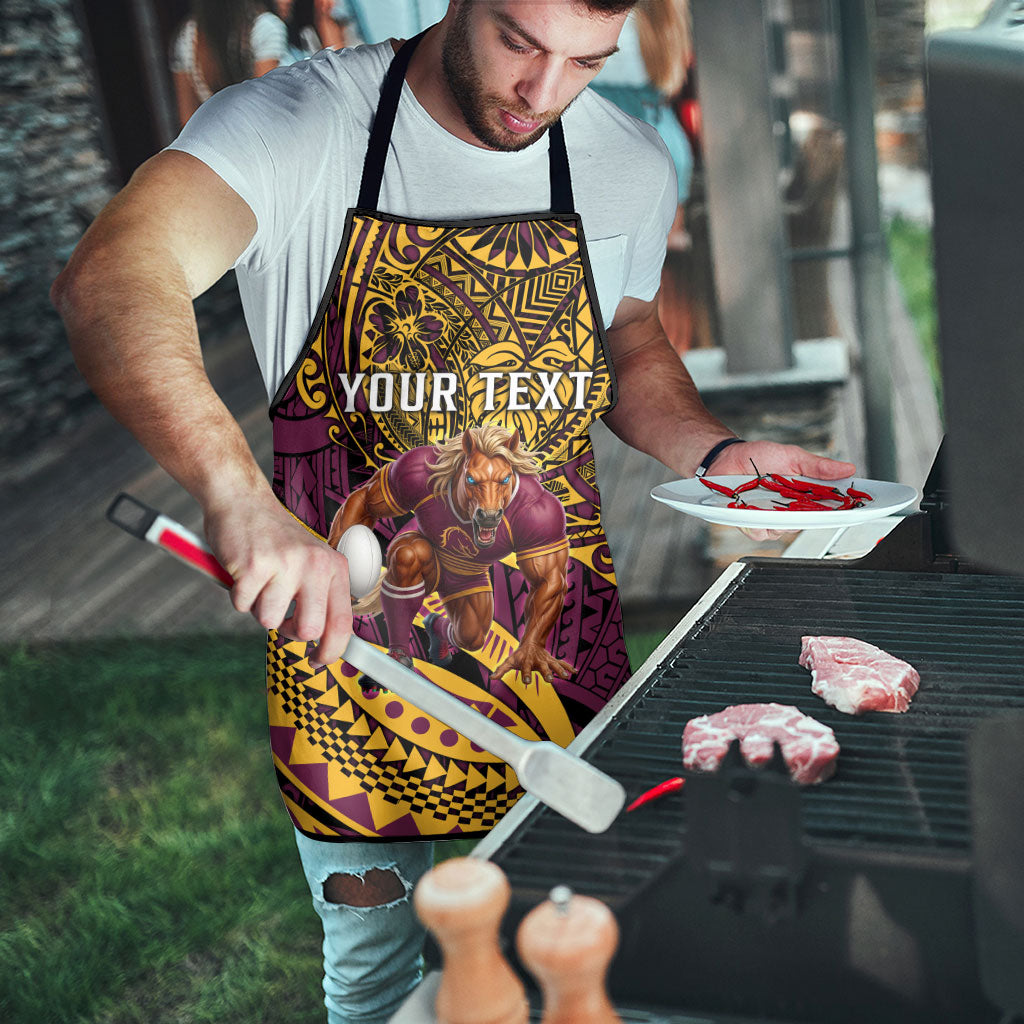 Personalised Brisbane Broncos Apron Polynesian Tribal Art Style With Hammerhead Mascot