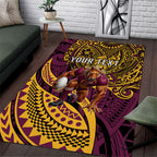 Personalised Brisbane Broncos Area Rug Polynesian Tribal Art Style With Hammerhead Mascot