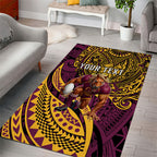 Personalised Brisbane Broncos Area Rug Polynesian Tribal Art Style With Hammerhead Mascot