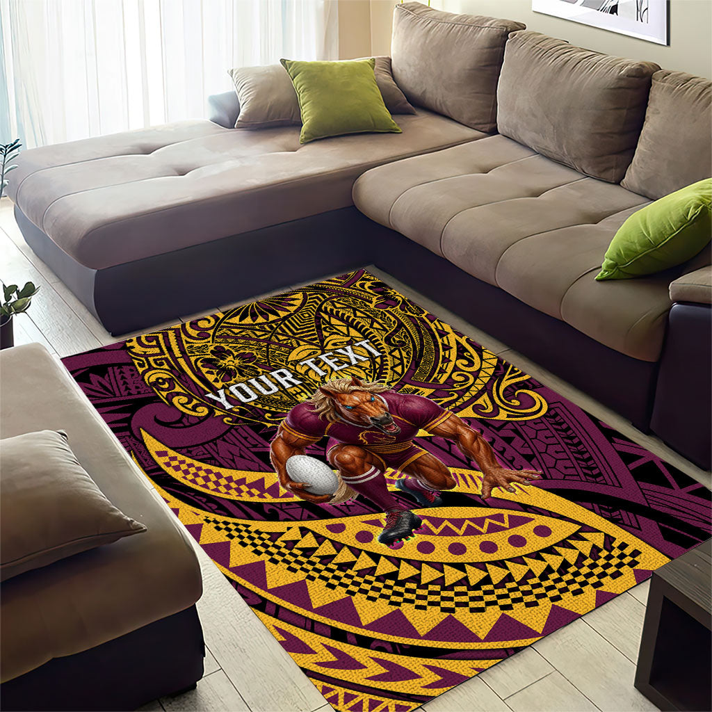 Personalised Brisbane Broncos Area Rug Polynesian Tribal Art Style With Hammerhead Mascot