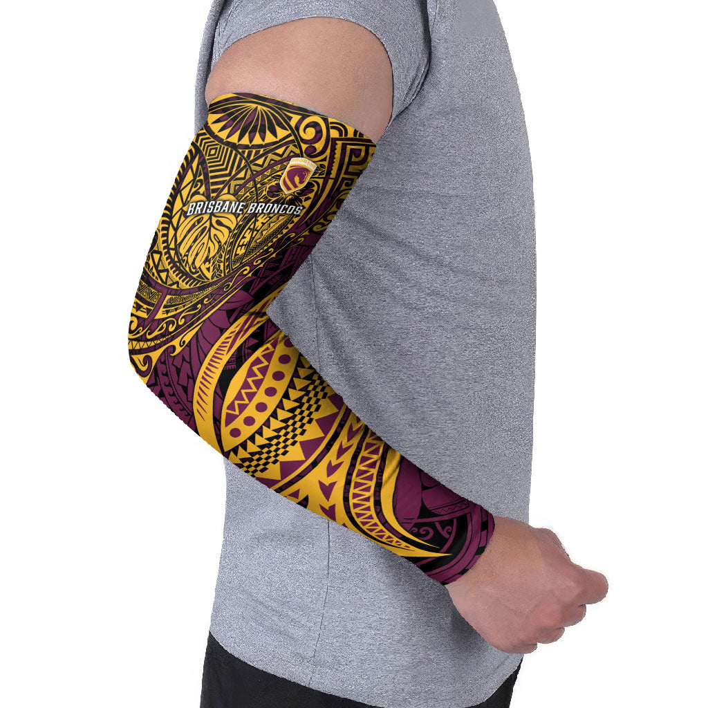 Personalised Brisbane Broncos Arm Sleeves Polynesian Tribal Art Style With Hammerhead Mascot