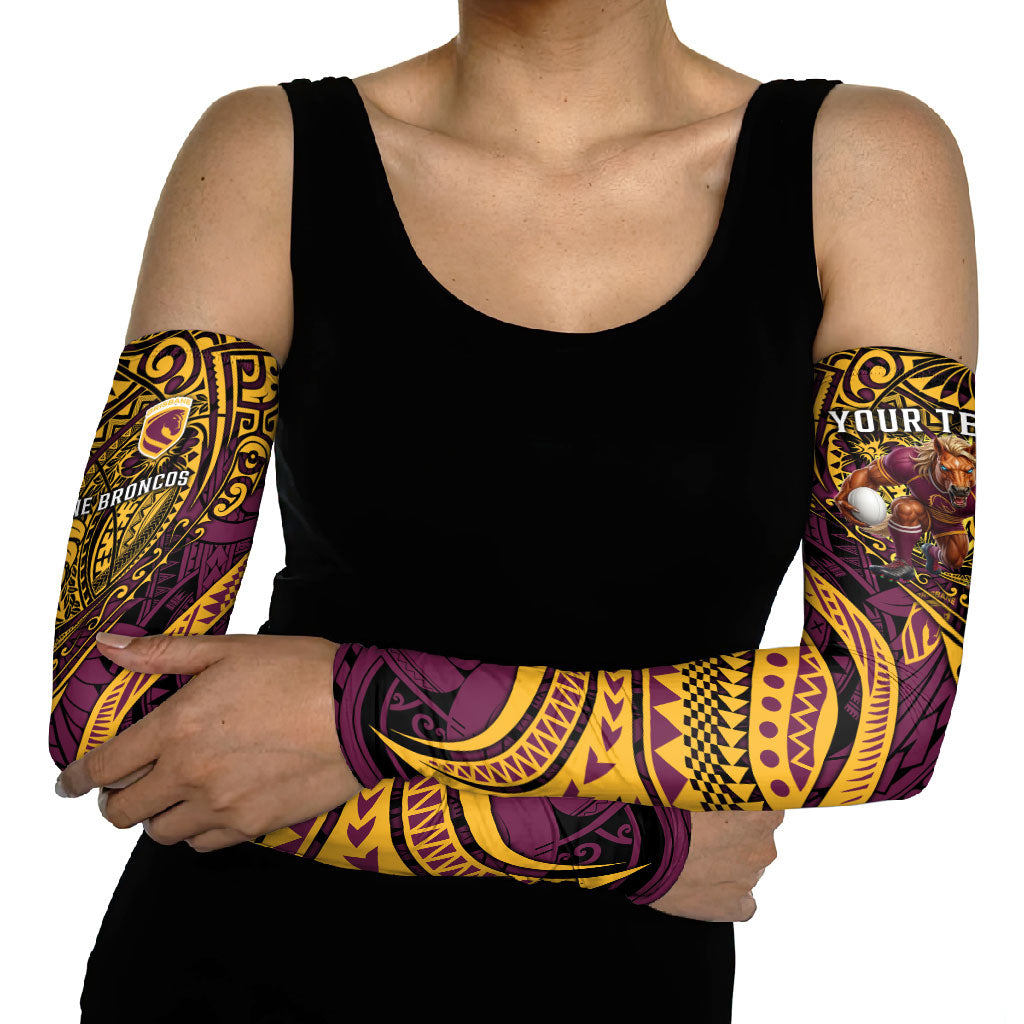 Personalised Brisbane Broncos Arm Sleeves Polynesian Tribal Art Style With Hammerhead Mascot