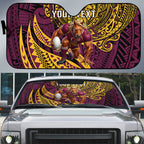 Personalised Brisbane Broncos Auto Sun Shade Polynesian Tribal Art Style With Hammerhead Mascot