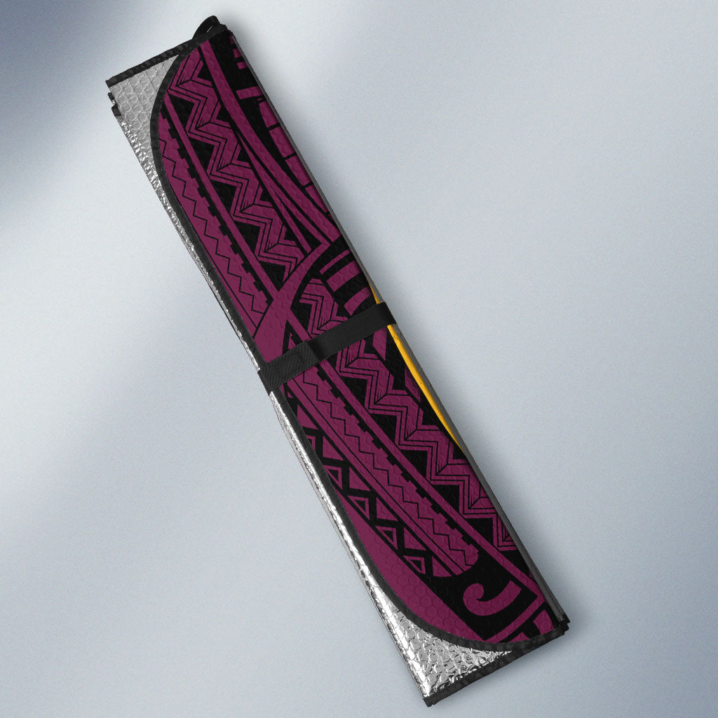Personalised Brisbane Broncos Auto Sun Shade Polynesian Tribal Art Style With Hammerhead Mascot