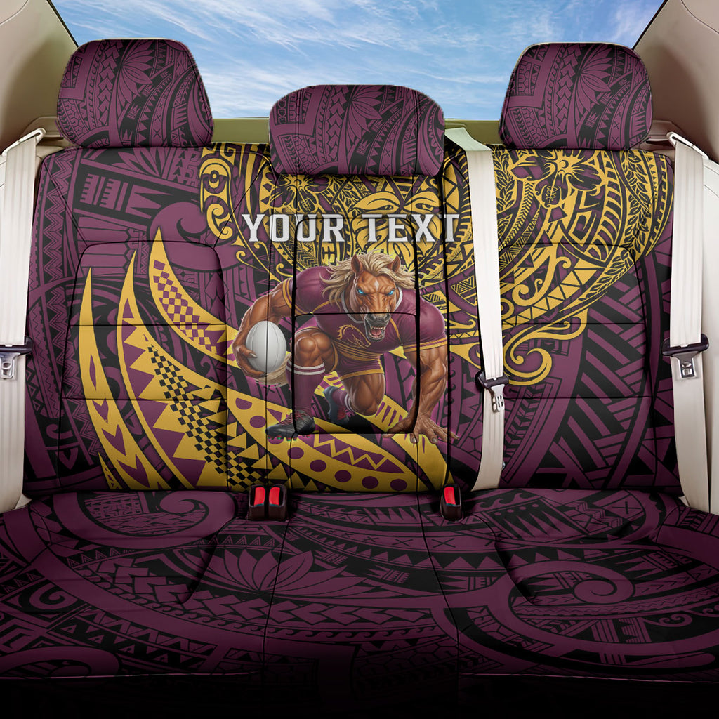 Personalised Brisbane Broncos Back Car Seat Cover Polynesian Tribal Art Style With Hammerhead Mascot