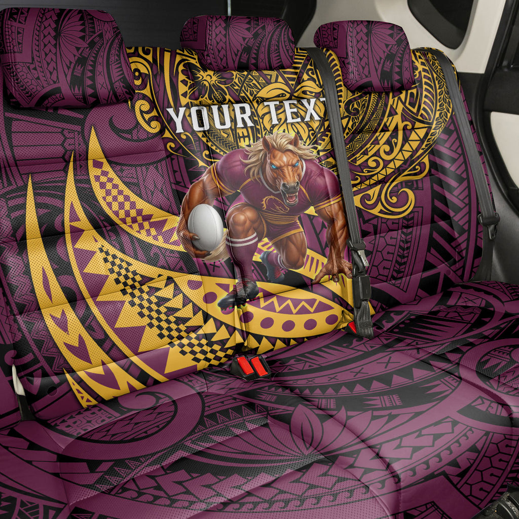 Personalised Brisbane Broncos Back Car Seat Cover Polynesian Tribal Art Style With Hammerhead Mascot