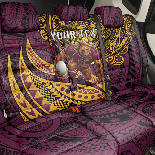 Personalised Brisbane Broncos Back Car Seat Cover Polynesian Tribal Art Style With Hammerhead Mascot