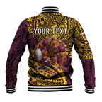 Personalised Brisbane Broncos Baseball Jacket Polynesian Tribal Art Style With Hammerhead Mascot