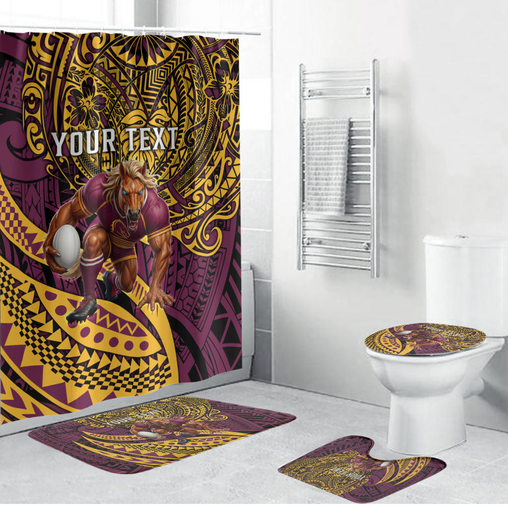 Personalised Brisbane Broncos Bathroom Set Polynesian Tribal Art Style With Hammerhead Mascot