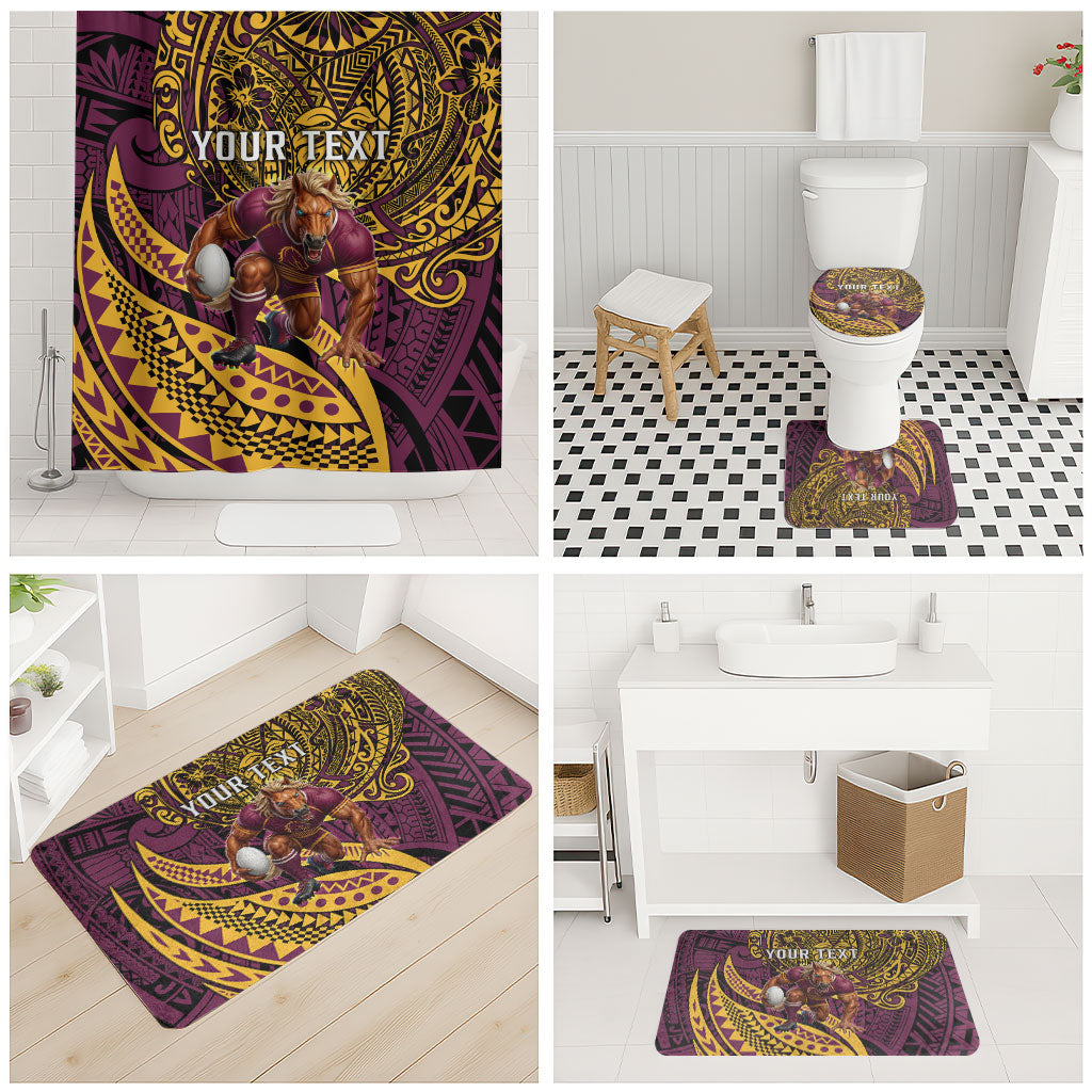 Personalised Brisbane Broncos Bathroom Set Polynesian Tribal Art Style With Hammerhead Mascot