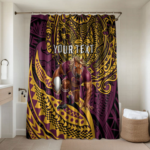 Personalised Brisbane Broncos Bathroom Set Polynesian Tribal Art Style With Hammerhead Mascot