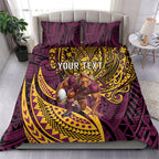Personalised Brisbane Broncos Bedding Set Polynesian Tribal Art Style With Hammerhead Mascot