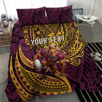 Personalised Brisbane Broncos Bedding Set Polynesian Tribal Art Style With Hammerhead Mascot