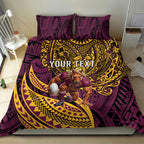 Personalised Brisbane Broncos Bedding Set Polynesian Tribal Art Style With Hammerhead Mascot