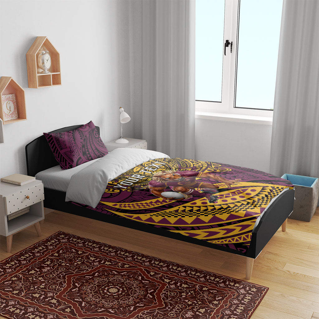 Personalised Brisbane Broncos Bedding Set Polynesian Tribal Art Style With Hammerhead Mascot