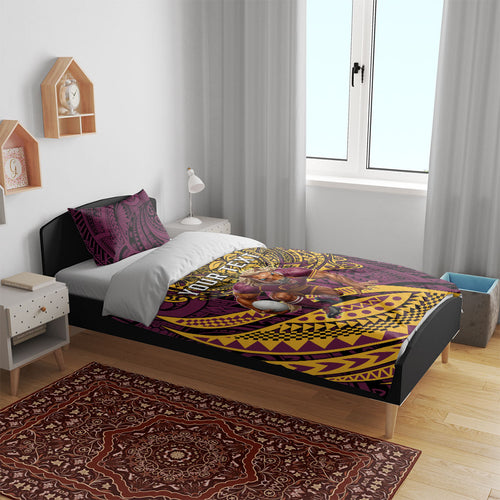 Personalised Brisbane Broncos Bedding Set Polynesian Tribal Art Style With Hammerhead Mascot