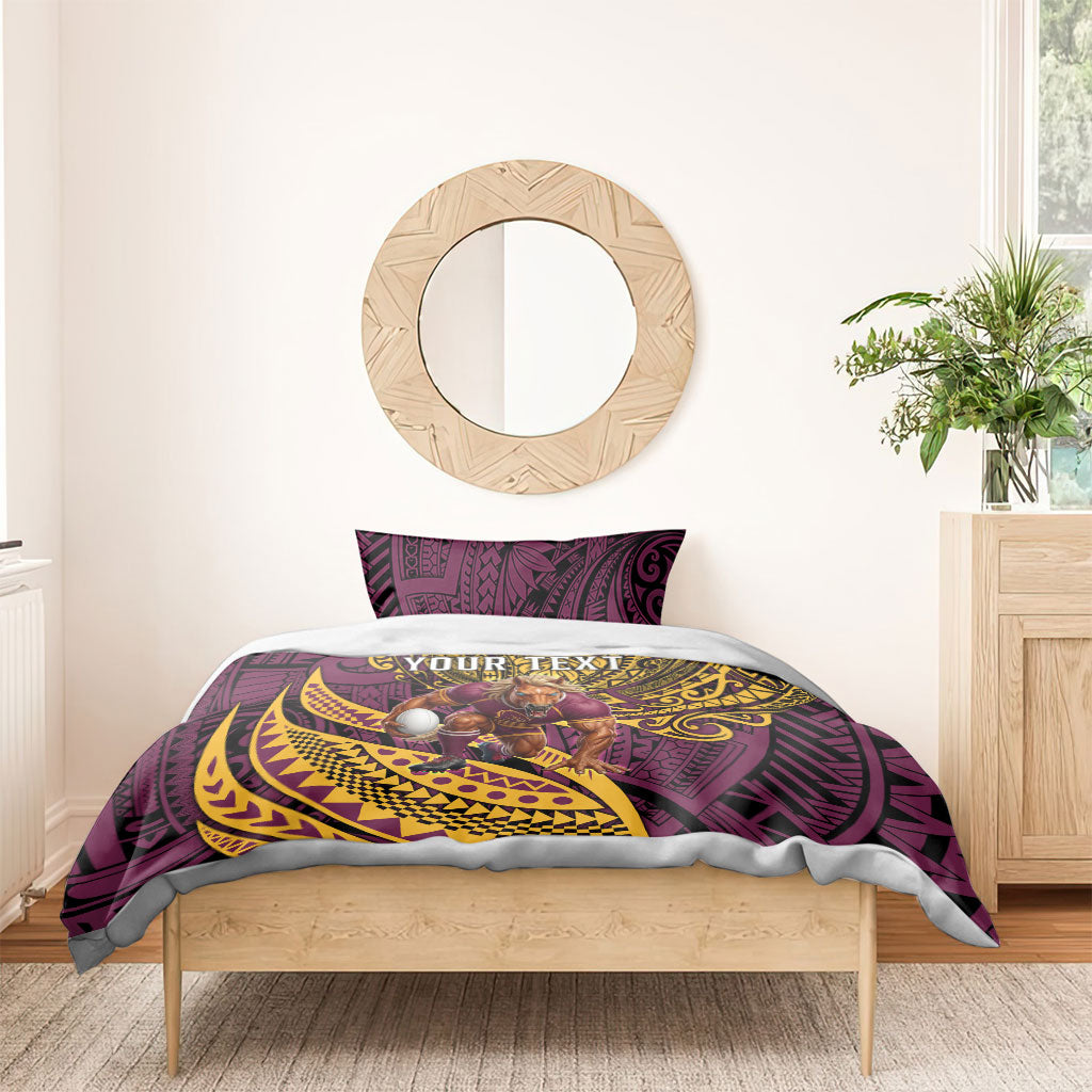 Personalised Brisbane Broncos Bedding Set Polynesian Tribal Art Style With Hammerhead Mascot