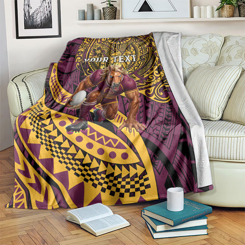 Personalised Brisbane Broncos Blanket Polynesian Tribal Art Style With Hammerhead Mascot
