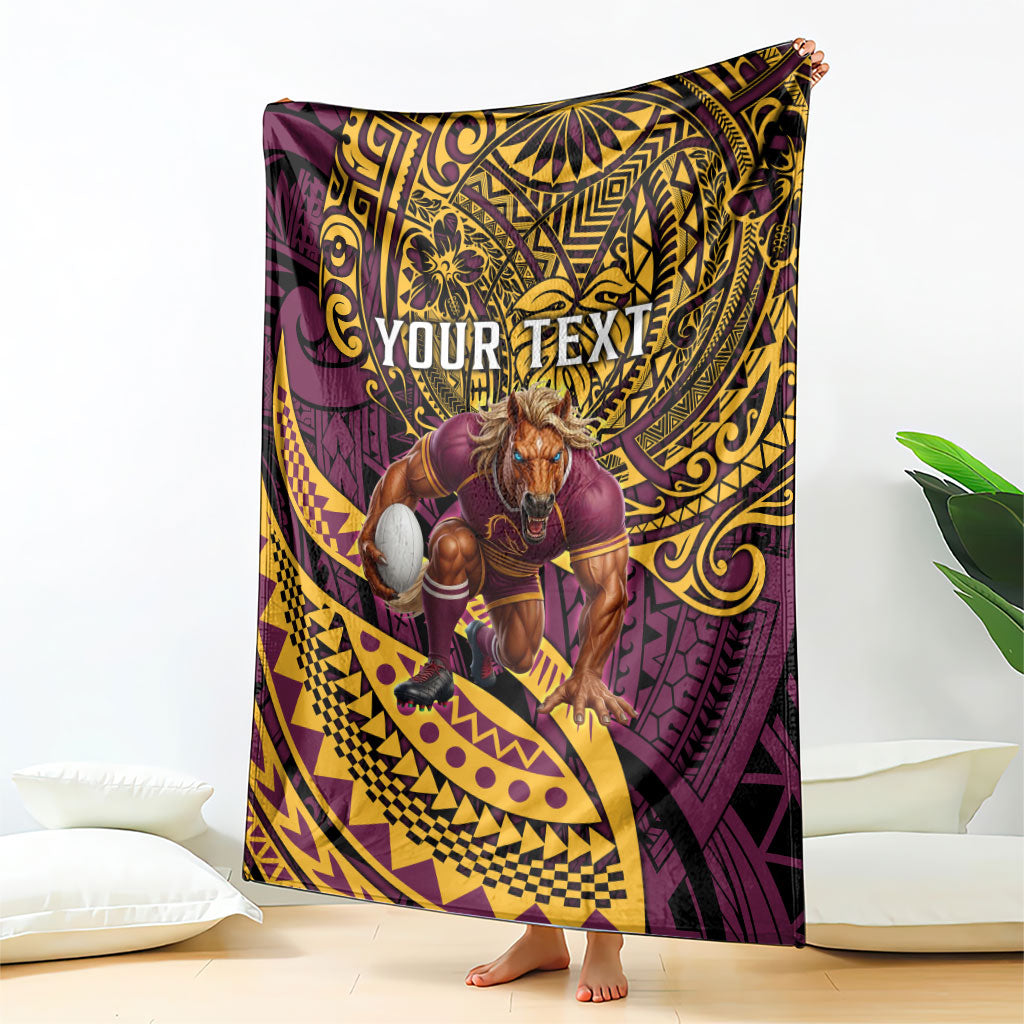 Personalised Brisbane Broncos Blanket Polynesian Tribal Art Style With Hammerhead Mascot