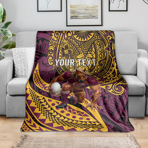 Personalised Brisbane Broncos Blanket Polynesian Tribal Art Style With Hammerhead Mascot