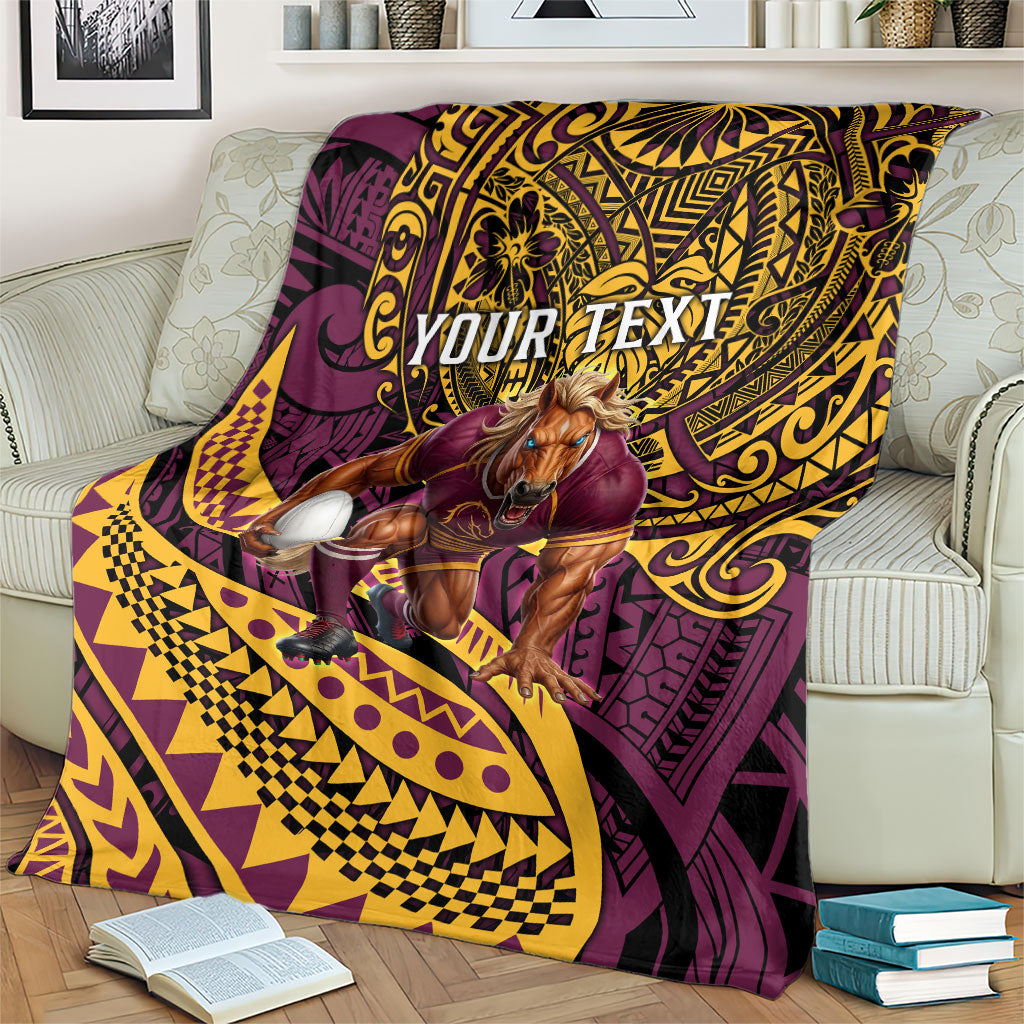 Personalised Brisbane Broncos Blanket Polynesian Tribal Art Style With Hammerhead Mascot