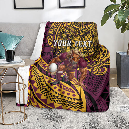 Personalised Brisbane Broncos Blanket Polynesian Tribal Art Style With Hammerhead Mascot