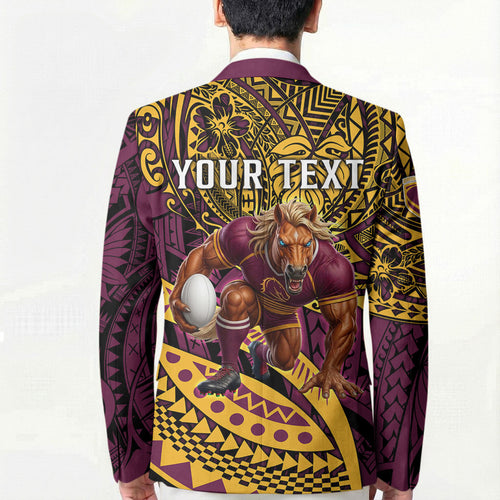 Personalised Brisbane Broncos Blazer Polynesian Tribal Art Style With Hammerhead Mascot