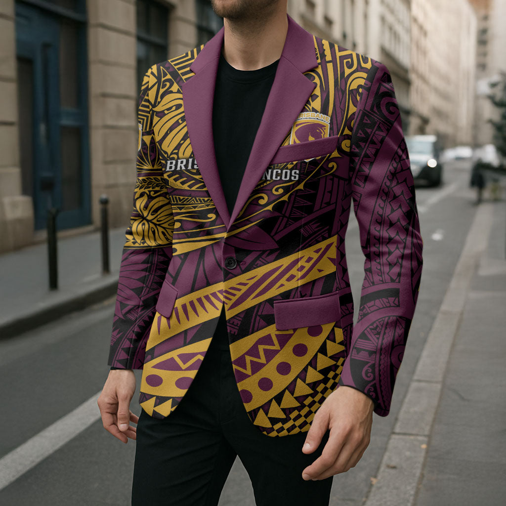 Personalised Brisbane Broncos Blazer Polynesian Tribal Art Style With Hammerhead Mascot