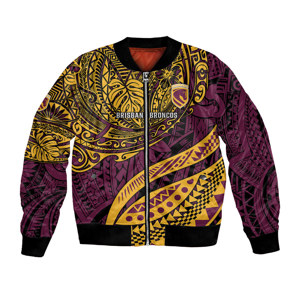 Personalised Brisbane Broncos Bomber Jacket Polynesian Tribal Art Style With Hammerhead Mascot