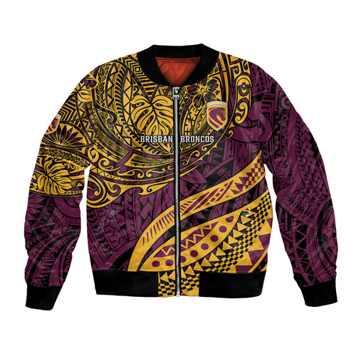 Personalised Brisbane Broncos Bomber Jacket Polynesian Tribal Art Style With Hammerhead Mascot
